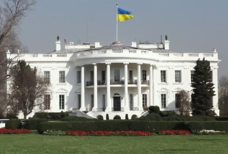 Ukrainian flag and the White House (AI generated)